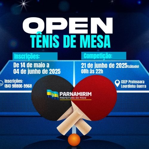 Prefeitura de Parnamirim abre inscrições para 1º Open de Tênis de Mesa