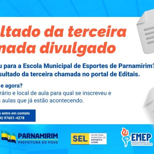 Prefeitura divulga resultado da terceira chamada da Escola Municipal de Esportes de Parnamirim; veja se você foi contemplado